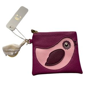 NWT Purple coin purse/zip pouch with bird detail. 4” x 4 1/2”
